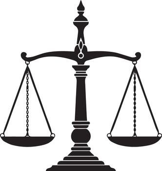Timeless silhouette of a classic balance scale, universally representing justice, fairness, and the equilibrium of the legal system and ethical principles vector