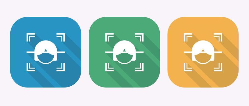 Helmet Scan Icon Set. Authentication with Long Shadow, Blue Green Yellow vector