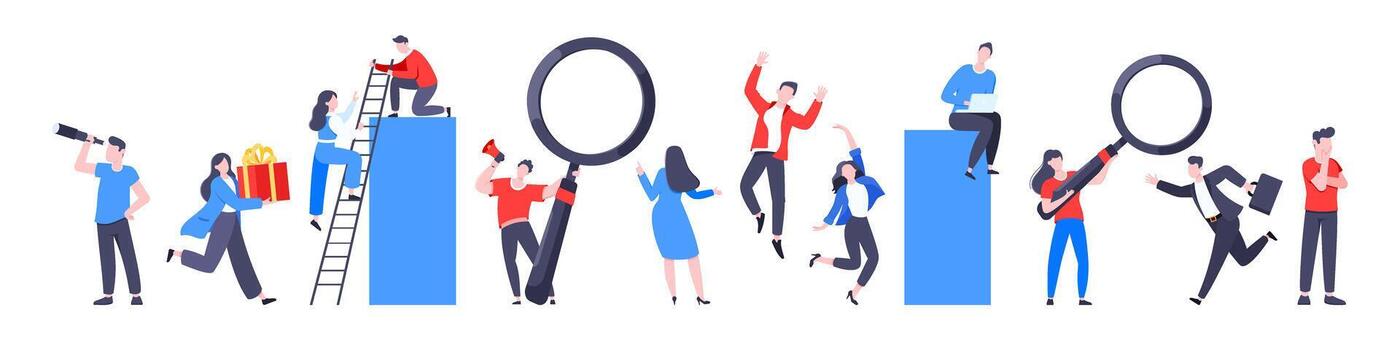 Teamwork concept with tiny people characters working together business concept element set. vector