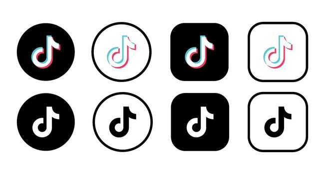 A collection of eight tiktok logos in various styles and color schemes on a white background vector
