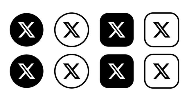 Various x icons in black and white circles and squares arranged in a grid pattern on a white background vector
