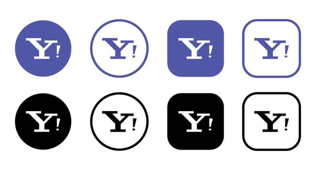 A set of yahoo logos in various styles and colors arranged on a white background in a grid pattern vector