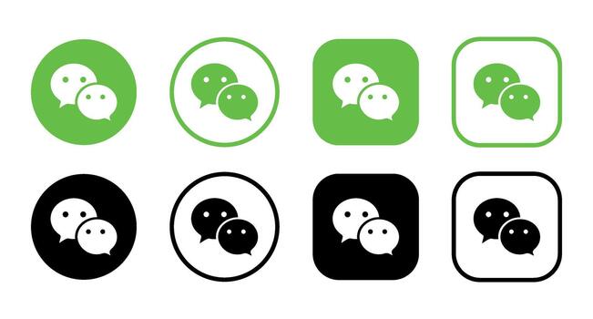 A display of wechat logo variations in green and black on a white background in various shapes vector