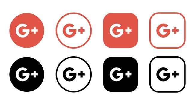 A collection of google plus logos in various styles and color schemes on a white background vector