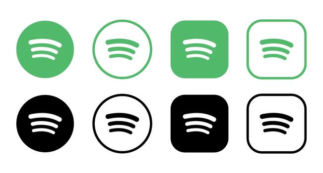A set of spotify logos in various styles and colors including green and black on a white background vector