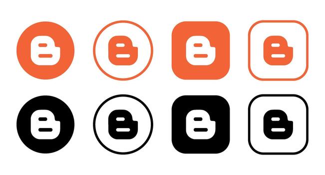 un conjunto de ocho blogger logo variaciones en naranja y negro con diferente formas y carrera estilos vector