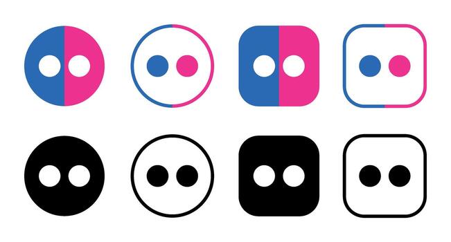 un conjunto de ocho íconos presentando dos puntos en círculos y cuadrícula en variado estilos y color esquemas vector