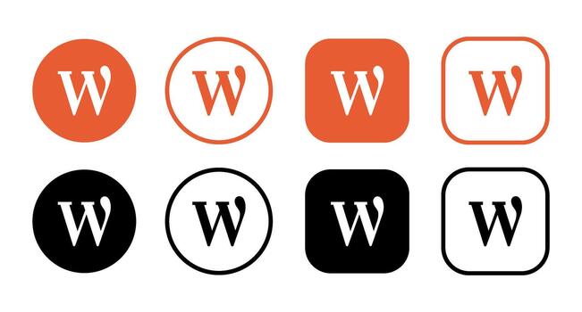 A set of logos displaying the letter w in various shapes and color schemes on a white background vector