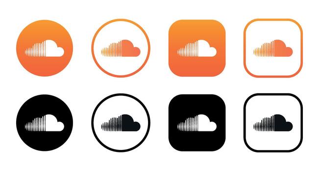 A collection of soundcloud logos in various shapes and color schemes displayed on a white background vector