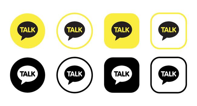 A set of eight kakao talk logos in various color schemes and shapes on a white background display vector