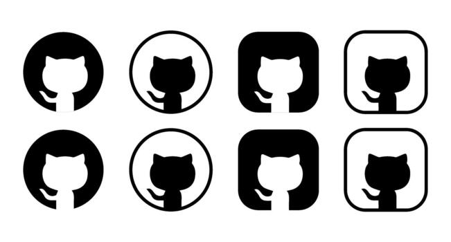 A set of github octocat logos displayed in a grid with circle and square backgrounds in black and white vector
