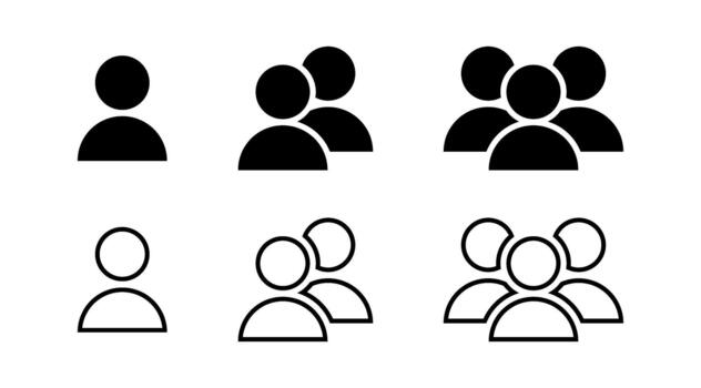 A set of simple black and white icons representing individuals and groups of people on a white background vector
