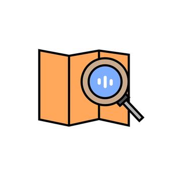 Magnifying glass inspecting folded map icon, search, navigation, location concept vector