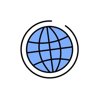 Blue globe icon representing global connection, internet, communication, and world network vector
