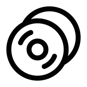 Pair of DVD discs in thin outline style showing circular shapes and center holes. Perfect for media, archive visuals, and multimedia layouts. vector