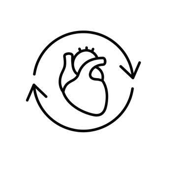 Outline icon of a human heart inside a circular arrow indicating circulation vector