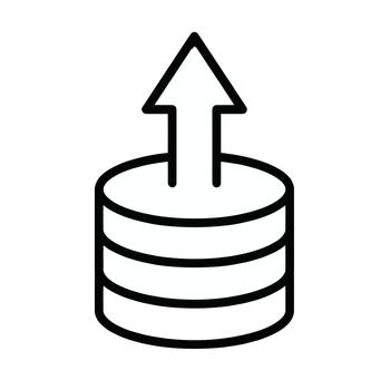 base de datos subir icono con hacia arriba flecha simbolizando datos transferir o apoyo vector
