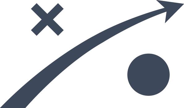 Strategic path with curved arrow from x mark past circle vector