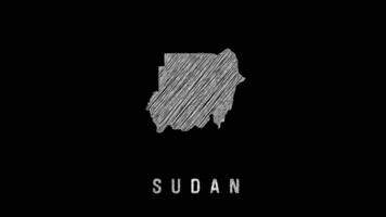 Sudan carta geografica apparendo con scarabocchiare effetto animazione su nero sfondo video