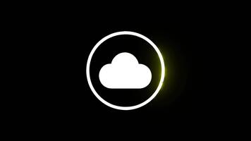 Cloud computing animated icon with glitch effect on black background video