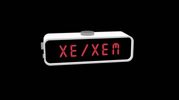 digital visa med ord xe xen i röd på svart bakgrund video