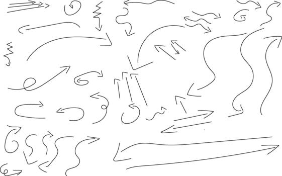 Hand drawn black arrows, perfect for highlighting text or adding emphasis to your designs, offering a playful touch vector