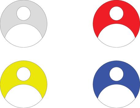 Colorful user icons in circle shape set of four avatar symbols in gray, red, yellow, and blue for profile representation vector