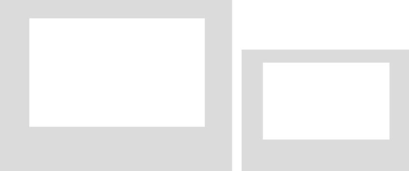 Two blank white rectangle frames a pair of empty picture frames in different sizes with a gray border on a vector