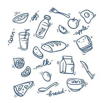 breakfast set milk sketch design hand draw background vector