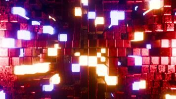 Red Wave cube wall VJ loop background animation with neon lights video