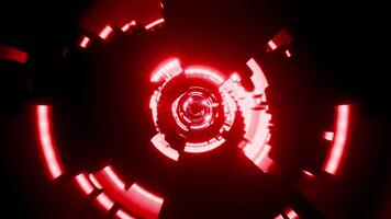 mörk röd neon stål omvänd tunnel med skuggor vj slinga bakgrund hög fps video