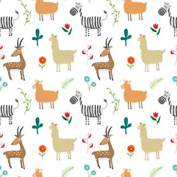 Whimsical jungle creatures in a playful repeating background vector