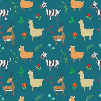 Whimsical seamless design with smiling safari characters vector