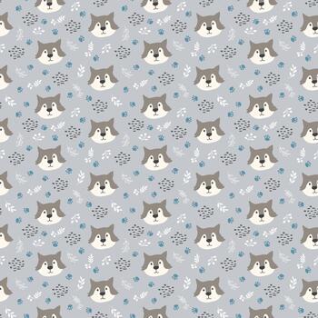 Seamless background of cute wolves in a playful forest setting vector