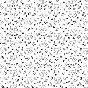Seamless pattern of joyful wolves in a forest environment vector