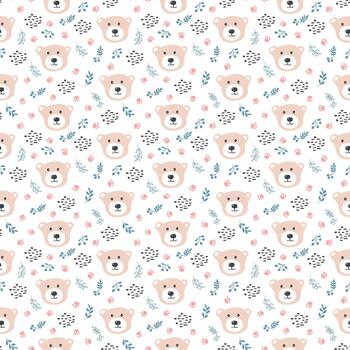 Repeating pattern of playful cartoon bears in forest vector