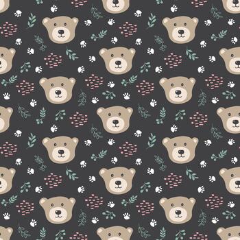 caprichoso osos entre arboles en un repitiendo modelo vector