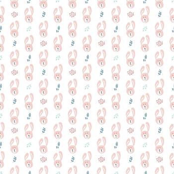 Repeating pattern of joyful cartoon rabbits in nature vector
