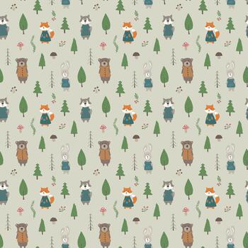 Seamless background featuring playful forest characters vector