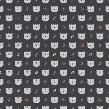 Seamless print with playful woodland cat characters vector
