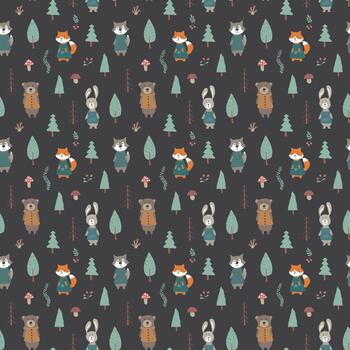 Seamless pattern featuring smiling forest animals vector
