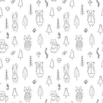 Whimsical repeating design with woodland critters vector
