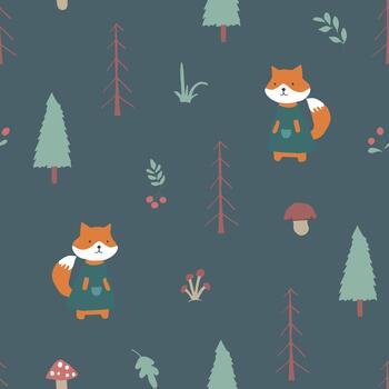 Playful fox pattern in a seamless forest setting vector