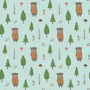 linda osos entre arboles en un repitiendo modelo vector