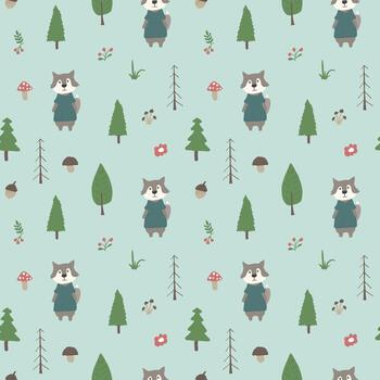 linda Lobos entre arboles en un repitiendo modelo vector