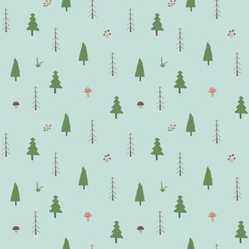 Adorable botanical elements in a repeating forest print vector