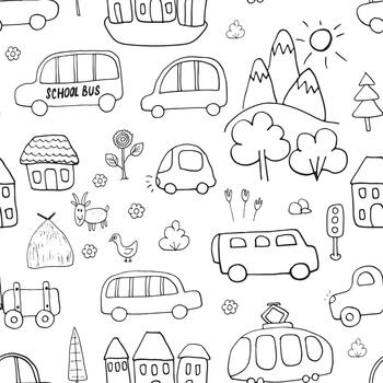 Whimsical vehicle collection in a cheerful seamless pattern vector