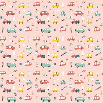 adorable dibujos animados tráfico en un niño amigable repitiendo impresión vector