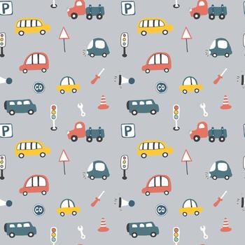Fun mini automobiles in a playful repeating design vector