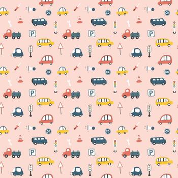 Adorable mini-vans in a whimsical repeating print vector